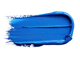A bright blue paint stroke against a black background, showcasing textured application