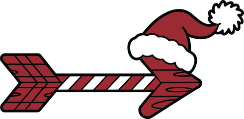 Christmas arrow with santa hat pointing to the right