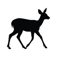 Silhouette of a Graceful Deer Walking Calmly Against a Pure White Background, fawn walking silhouette vector illustration