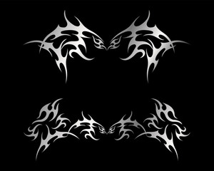 Abstract neo tribal element. Set of neo tribal shape. Aesthetic y2k cyber gothic style. Vector illustration.
