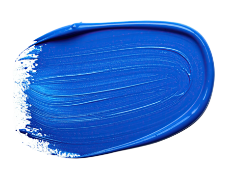 A close-up of a royal blue paint stroke on a transparent background