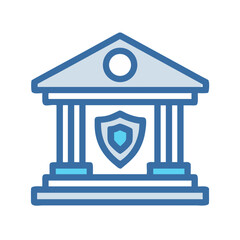 Graphic illustration of a bank building with shield symbol
