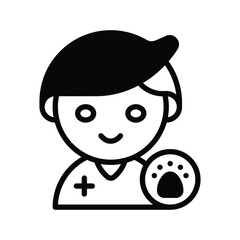 Icon of a person with a hat a plus sign on their shirt and a paw print symbol next to them