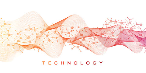 Abstract Technology Network Wave with Molecules and Atoms