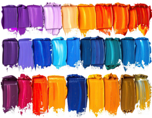 Collection of paint strokes, showcasing various hues, including warm and cool tones