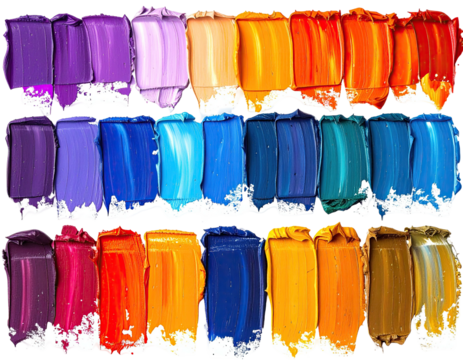 Collection of paint strokes, showcasing various hues, including warm and cool tones