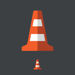 Volumetric traffic cone icon. Automobile symbol, orange plastic cone for road marking. Designation or fencing of a hazardous road section, road construction, or accident. Cone for marking boundaries.