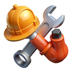 Obraz premium Construction worker tools including hard hat and wrench for industrial project