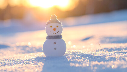 冬の朝日に輝く雪だるま | Snowman glowing in the winter sunrise