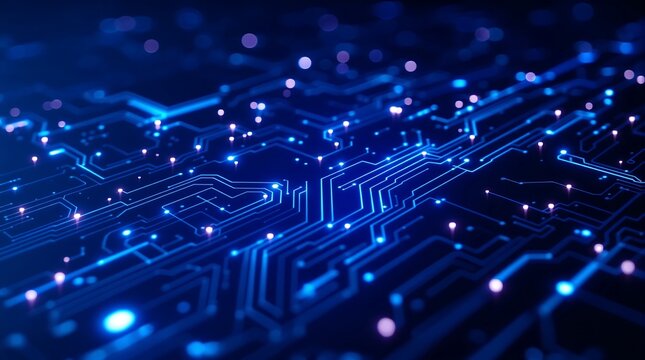 Blue technology background circuit board motherboard computer server ai cloud computing network system data