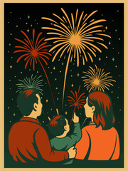 Family see Firework retro flat illustration design