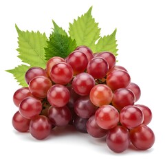 Fototapeta premium Bunch of red grapes with green leaves fruit food