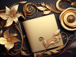 Opulent Gold Floral Frame on Dark Background