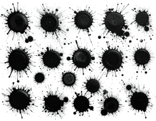 A cluster of stylized black ink blots resembling exploding starbursts on a contrasting dark backdrop
