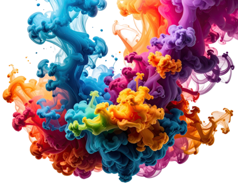 Vibrant abstract explosion of colored smoke or liquid paint against a dark background - Powered by Adobe