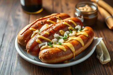 Homemade Beer Bratwursts with Onions Mustard
