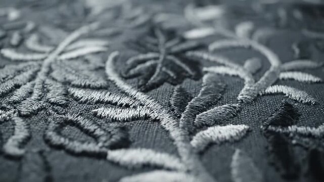 The fabric and pattern display an intricate design repeated throughout the fabric and pattern. A delicate texture on the fabric and pattern adds depth and elegance.