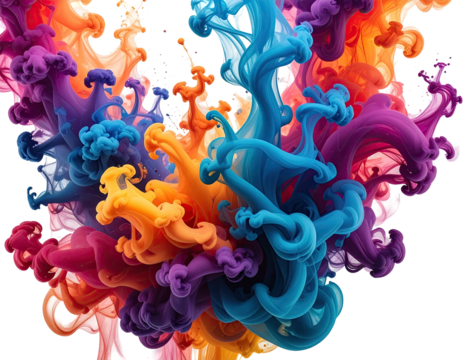 Colorful ink explosion in a fluid dynamic burst, swirling and mixing vibrant shades