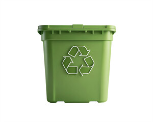 Green plastic container with a recycling symbol