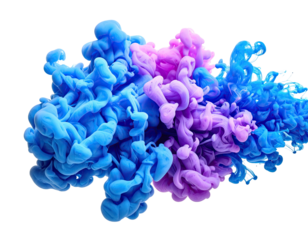 Swirling mix of blue and violet fluids, creating a vibrant, abstract, smoke-like design