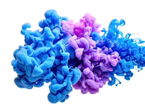 Swirling mix of blue and violet fluids, creating a vibrant, abstract, smoke-like design