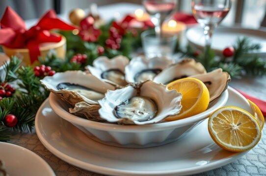 Festive Christmas Oyster Dish Close-up