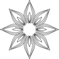 Intricate linear eight petal flower mandala design symbol abstract geometric pattern outline