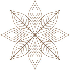 Intricate ornamental starburst mandala design with delicate leafy petals and subtle orange accents