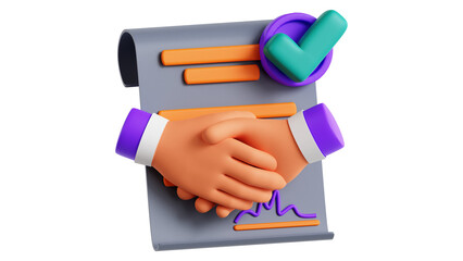 Business Agreement Success — 3D Handshake Contract Icon Symbolizing Partnership and Trust