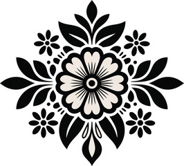 Intricate floral design motif black and white decorative element for art and design