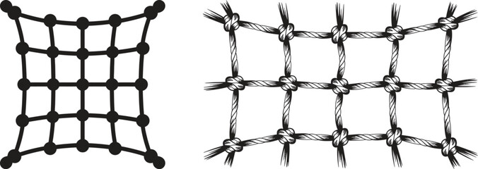 Close up of two black cargo nets with square openings