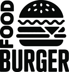 Stylized food burger icon simple black and white graphic design for fast food restaurants