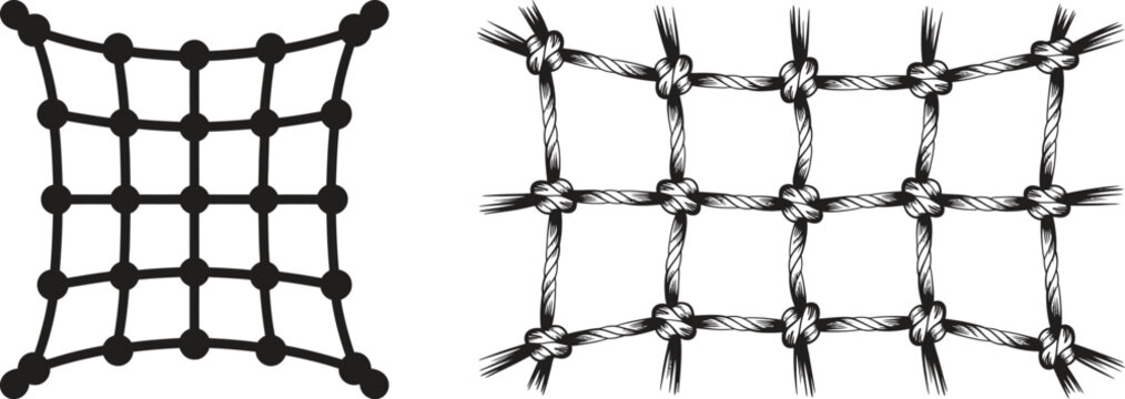 Close up of two black cargo nets with square openings