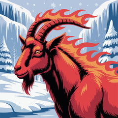 goat, illustration, animal, red, head, mascot, orange, art, vector, logo, drawing, design, wild, flame, emblem, fire, fierce, hot, fiery, symbol, horns, evil, mythology, tribal, team, bold, sports, 