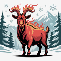 goat, illustration, animal, red, head, mascot, orange, art, vector, logo, drawing, design, wild, flame, emblem, fire, fierce, hot, fiery, symbol, horns, evil, mythology, tribal, team, bold, sports, 