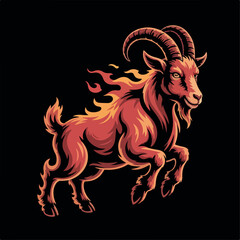 goat, illustration, animal, red, head, mascot, orange, art, vector, logo, drawing, design, wild, flame, emblem, fire, fierce, hot, fiery, symbol, horns, evil, mythology, tribal, team, bold, sports, 
