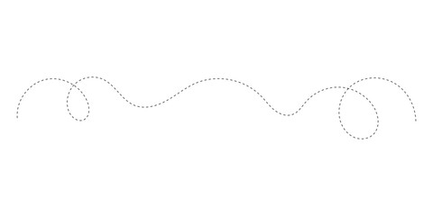 Hand drawn curve dotted line. Curly dotted line. Long dashed hand drawn squiggle. Dotted spiral curve line. Vector illustrator