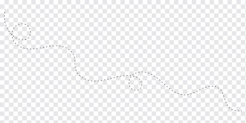 Hand drawn curve dotted line. Curly dotted line. Long dashed hand drawn squiggle. Dotted spiral curve line. Vector illustrator