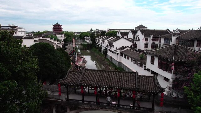 Aerial photography of rural scenery in Zhouzhuang Ancient Town, China