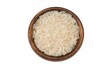 Dried jasmine rice on the white background