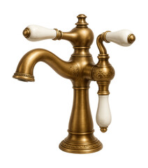 Antique-finish brass deck-mounted bathtub faucet with double ceramic handles for vintage