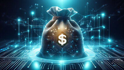 Digital Finance Money Bag in a Futuristic Tech Enabled World