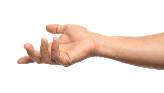 A close-up view of a fair-skinned hand, palm up, fingers slightly curved, on black background
