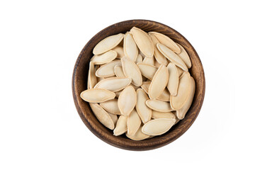 Pumpkin seeds on the white background