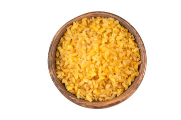 Heap of dry bulgur isolated on white