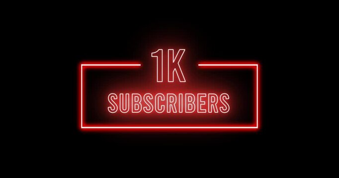 1K Subscribers Neon Glow Animation | YouTube Milestone Motion Graphics on Black Background
