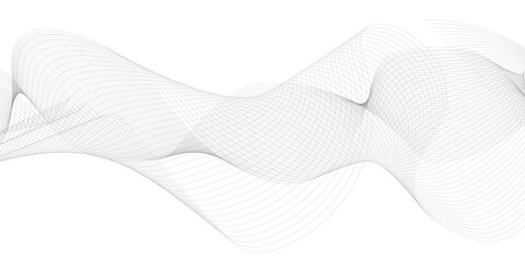 Grey Wave Swirl, frequency sound wave, twisted curve lines with blend effect. Technology, data science, geometric border. Isolated on white background. Vector illustration.