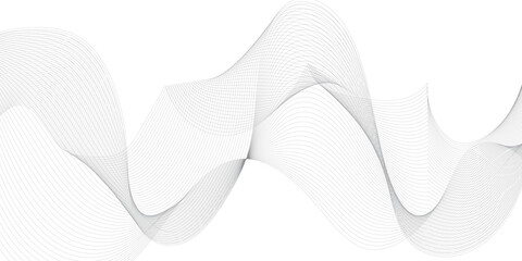 Grey Wave Swirl, frequency sound wave, twisted curve lines with blend effect. Technology, data science, geometric border. Isolated on white background. Vector illustration.