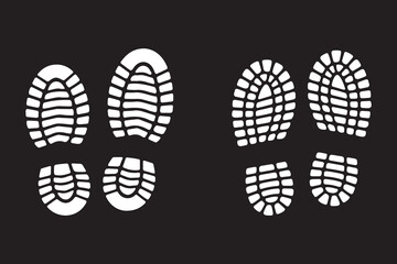 Boot Footprint Silhouette Vector, Shoe Sole Print Icon Isolated on Black Background