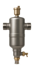 Hydraulic separator with built-in air and dirt removal for residential heating systems.